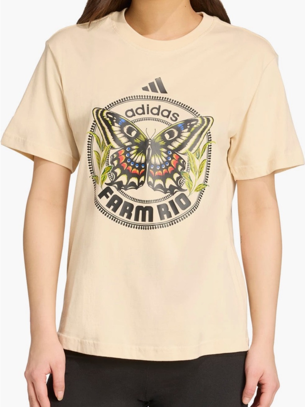 adidas x FARM Rio Short Sleeve T-Shirt with Butterfly Graphic Size Large NWT